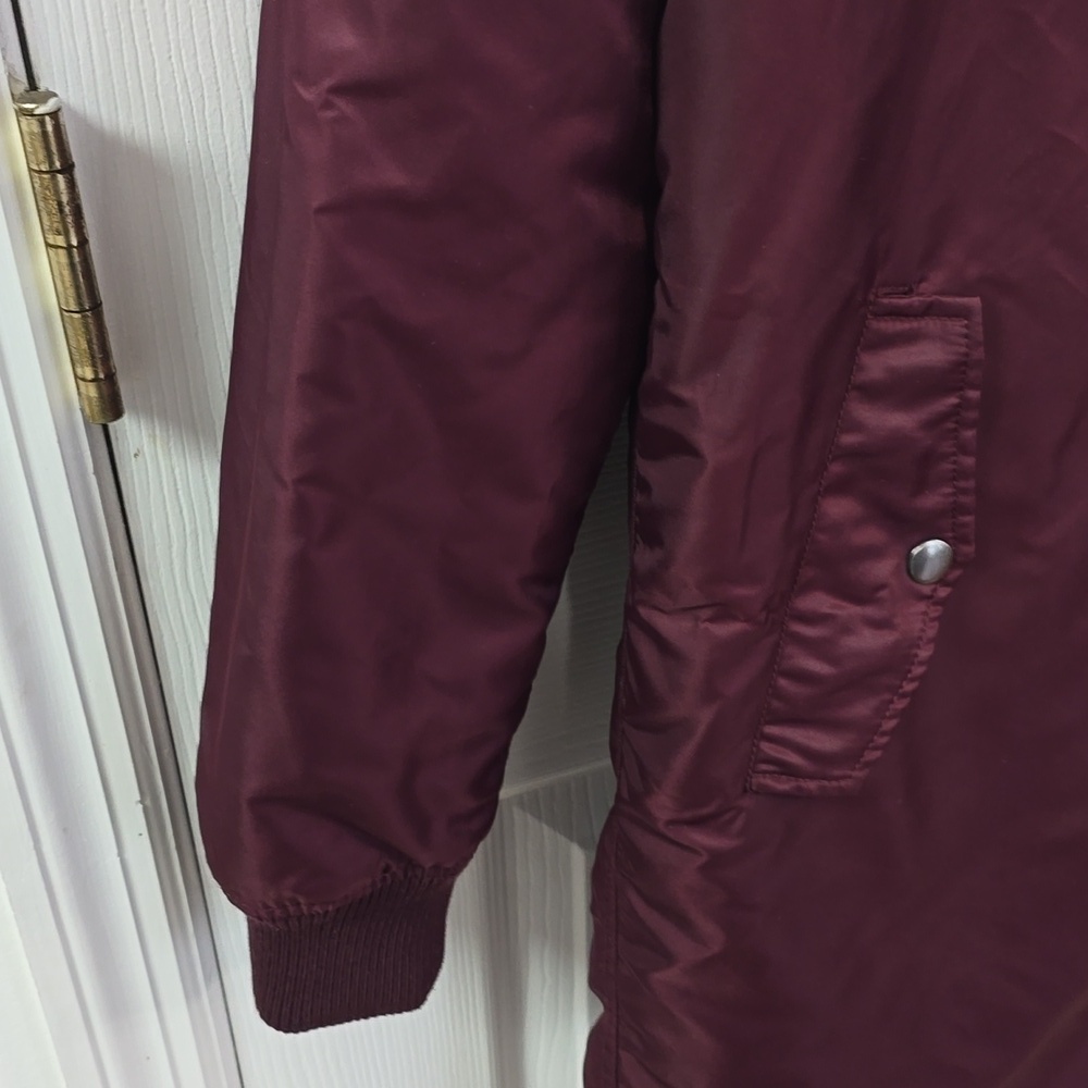 Forever 21 Men Longline Bomber Jacket Burgundy Size XS - Picture 8 of 15